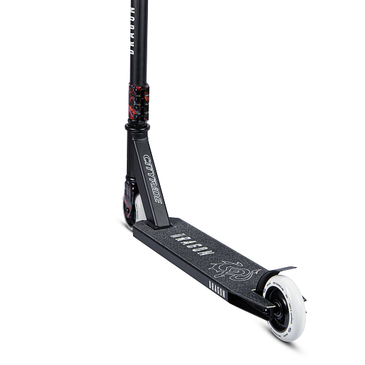 Трюковый самокат CITYRIDE DRAGON, T-bar сталь 50*53см, дека алюм.48*10см, колеса PU 86A 100мм, пластик диск,  вилка резьб., хомут 4б., цвет черный/огонь в Джамбо Тойз #6