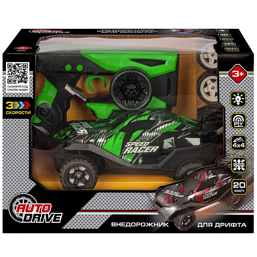 AUTODRIVE_Р/у внедорожник для дрифта,3 скорости,2.4GHz,4WD,свет.индикация скорости,запасн.колеса,с аккум.,цвет зеленый,в/к 26*16*18,5см в Джамбо Тойз #4