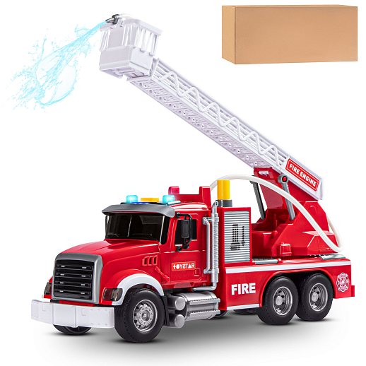 AUTODRIVE_Фрикционная Пожарная машина,помповый механизм,стреляет водой,звук,свет,на бат.,в гофрокор. 31*11*14,5см в Джамбо Тойз