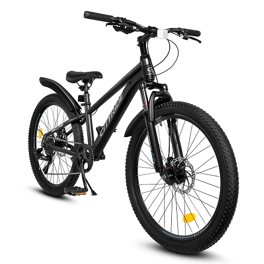 Велосипед CITYRIDE 24", модель CR-B2-SH03, рама сталь, обода двойные алюминий, трансмиссия 1*9 ск, амортизационная вилка, дисковые мех. тормоза цвет чёрный в Джамбо Тойз