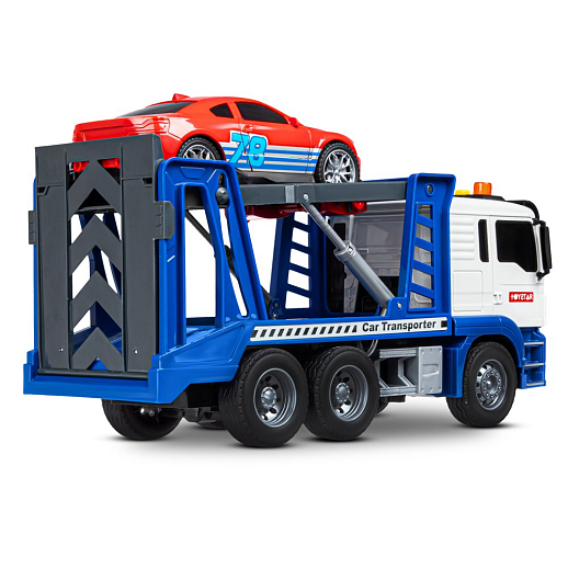 AUTODRIVE_Фрикционный Автовоз с машинкой,помповый механизм,звук,свет,на бат.,в гофрокор. 33*12,5*18,5см в Джамбо Тойз #7