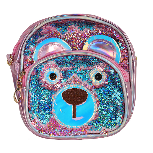 Рюкзачок детский для девочек с пайетками "Мишка", с внешним карманом на молнии, цвет светло-розовый "металлик", 17*18*4 см в Джамбо Тойз