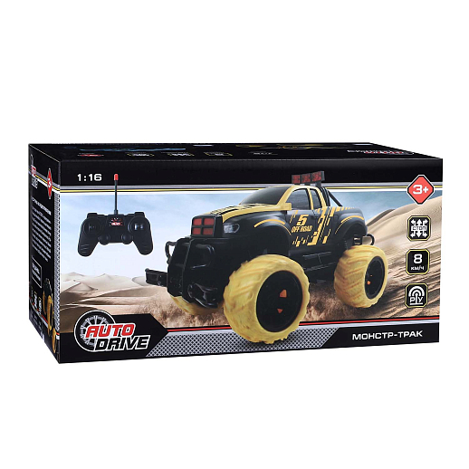 AUTODRIVE Р/У Монстр-трак 2WD,1:16,27МГц,4 канала,с аккум. и бат. д/пульта, цв.черн/желтый,в/к 35*17*18,5см в Джамбо Тойз #8