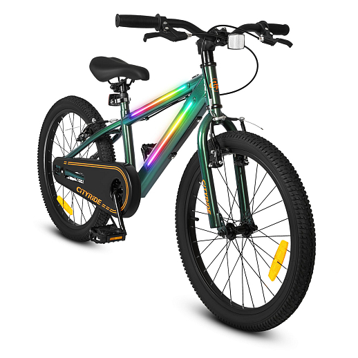 Велосипед двухколесный CITYRIDE, модель CR-B2-10FU, рама сталь, колеса алюминий 20", v-brake тормоза, встроенная в раму подсветка, подножка, цвет зеленый металлик в Джамбо Тойз