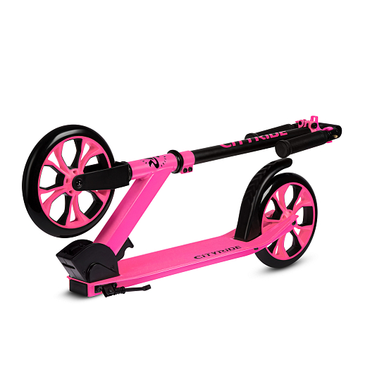 Двухколесный самокат CITYRIDE 200, ал. 50/50%, t-bar сталь, грипсы 135мм TPR, колеса PU 200/200, 86A, подножка, abec 9, розовый в Джамбо Тойз #7