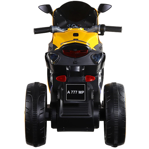 Электромотоцикл детский трёхколёсный на аккумуляторе, USB, MP3, колеса пластик, свет LED. Размер 115*52*77 . Цвет желтый в Джамбо Тойз #5