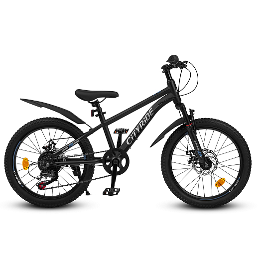 Велосипед CITYRIDE 20", модель CR-B2-12F2, рама сталь, обода двойные алюминий, трансмиссия 1*6 ск, амортизационная вилка, дисковые мех. тормоза цвет серый в Джамбо Тойз #2