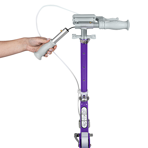 Двухколесный самокат CITY-RIDE 120, ал. 100%. Аморт. передний. Колеса PU 120/120 мм. Подшипники: Abec-9. Грипсы: резина. Хомуты анод, замок на руле. Ручной задний тормоз, фиолетовый в Джамбо Тойз #9