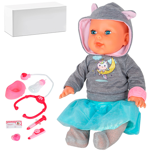 ТМ "Amore Bello" Пупс интерактивный, русский язык, реагирует на прикосновения, пьет, писает, засыпает, может заболеть (покраснение лица, кашель) и вылечиться с помощью шприца в Джамбо Тойз
