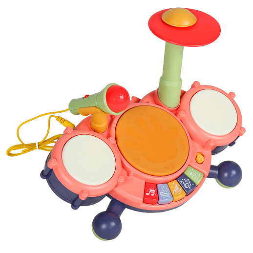 Детская барабанная установка с микрофоном, свет, звук эфф, цв.розовый, в/к 32*28*18см в Джамбо Тойз #2