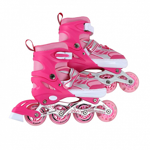 Коньки роликовые раздвижные, полиуретановые колеса, первое колесо светящееся, размер M (34-38), цвет розовый в Джамбо Тойз #3