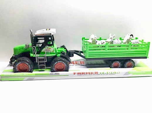 Инерционный трактор с прицепом с животными, светло-зеленый, п/к 50,5*14,5*15 в Джамбо Тойз