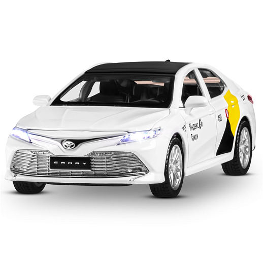 Яндекс Go машинка металлическая, 1:34 Toyota Camry, цвет белый, инерция, свет, озвучено Алисой, откр. двери, в/к 17,5*13,5*9 см в Джамбо Тойз #5