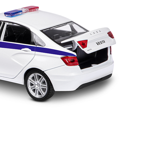 Машинка металлическая Автопанорама, инерционная, коллекционная модель LADA VESTA "Полиция" седан, масштаб 1:24, свет, звук, открываются 4 двери, капот, багажник, белый, в/к 24,5*12,5*10,5 см в Джамбо Тойз #16