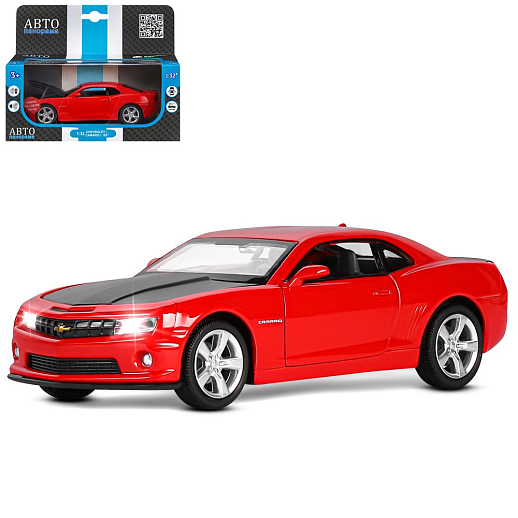 ТМ "Автопанорама" Машинка металлическая 1:32 Chevrolet Camaro SS, красный, свет, звук, откр. двери, капот и багажник, в/к 17,5*13,5*9 см в Джамбо Тойз