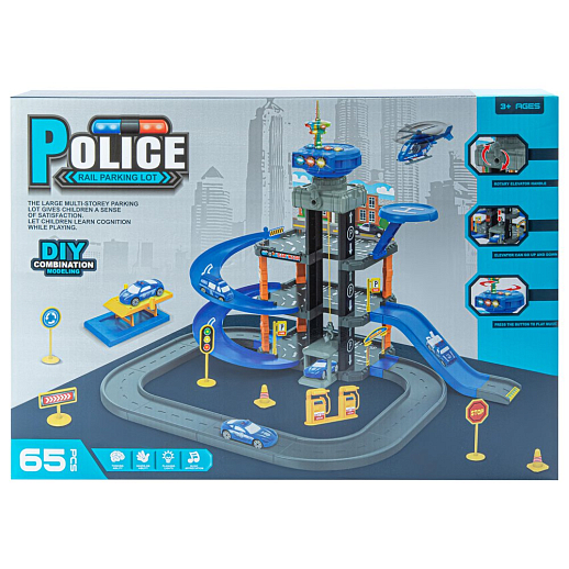 Парковка "Полиция" с лифтом, свет, звук, ручной механизм лифта, в компл. машинки, вертолет, на бат., в/к 45*6,5*31см в Джамбо Тойз #4