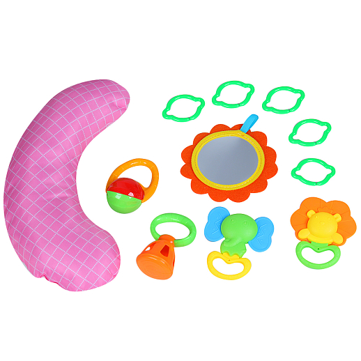 Детский развивающий коврик "Животные", овальной формы,   подушечка и подвески в комплекте, цвет розовый,  38*8*25 см в Джамбо Тойз #4