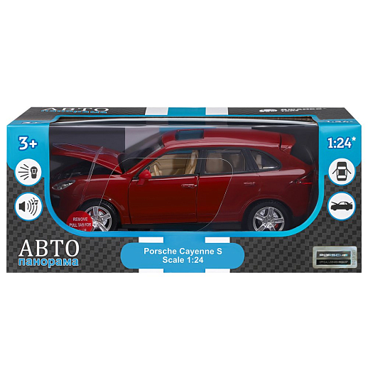 ТМ "Автопанорама"  Машинка металл. 1:24 Porsche Cayenne S, бордовый, свободный ход колес, откр. двери, капот и багажник, в/к 24,5*12,5*10,5 см в Джамбо Тойз #2