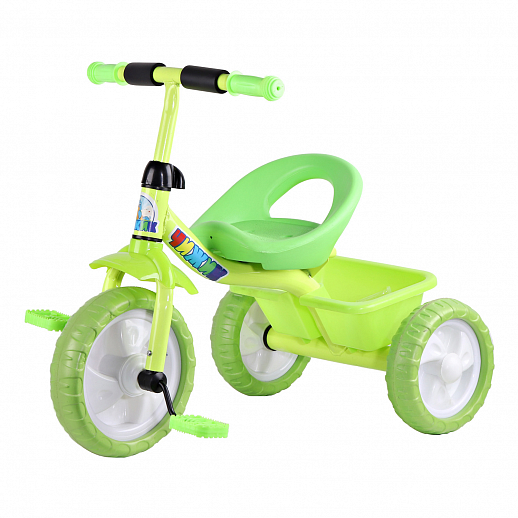 Детский трехколесный велосипед "Чижик" на пластиковых колесах 10/8. Корзинка сзади. Цвет зеленый в Джамбо Тойз