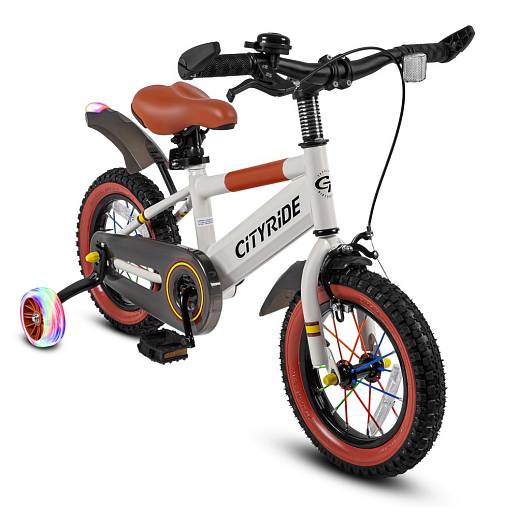 Велосипед двухколёсный CITYRIDE, модель CR-B2-07F52, колеса 12", рама сталь, колеса сталь, балансирные колеса со светом, маячок в заднем крыле, цвет белый в Джамбо Тойз