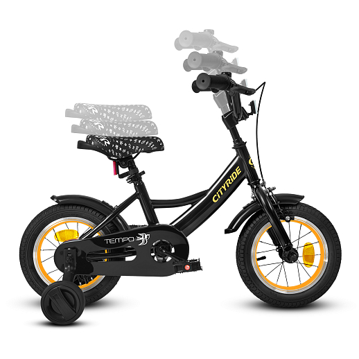 Велосипед двухколёсный CITYRIDE, модель CR-B2-04F7, рама сталь, колеса алюминий 12", цвет чёрный-оранжевый в Джамбо Тойз #9