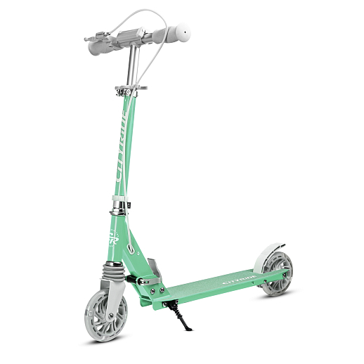 Двухколесный самокат CITY-RIDE 120, ал. 100%. Аморт. передний. Колеса PU 120/120 мм. Подшипники: Abec-9. Грипсы: резина. Хомуты анод, замок на руле. Ручной задний тормоз, зеленый в Джамбо Тойз #3