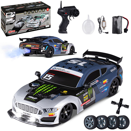 AUTODRIVE 1:16 2.4GHz Р/У Машина для дрифта с паром, 4WD, запасн.колеса 4шт., свет, с аккум, в/к 31*15*15см в Джамбо Тойз