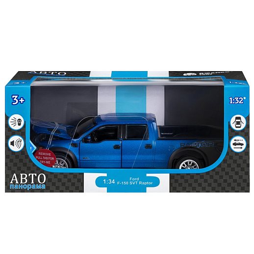 ТМ "Автопанорама" Машинка металлическая 1:34 Ford F-150 SVT Raptor,синий, свет, звук, откр. двери, капот и задняя дверка, инерция, в/к 20*10*11 см в Джамбо Тойз #16