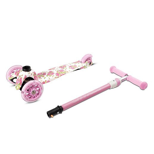 Самокат трехколесный CITY-RIDE (пакет). Руль телеск.: алюминий с резин.рукояткой. Дека: PP+нейлон гидрографика, размеры 51*11 см. Колеса: 120/76 PU со светом. Подшипник: Аbec-5. Максимальная нагрузка: 35кг. Возраст: от 3 лет. в Джамбо Тойз #8