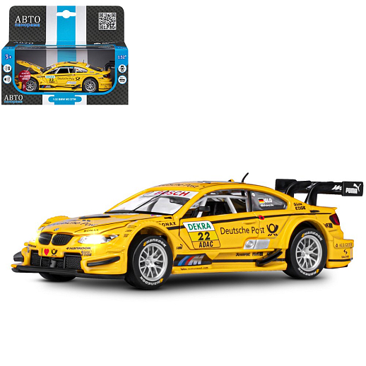 ТМ "Автопанорама" Машинка металлическая 1:32 BMW M3 DTM, желтый, свет, звук, откр. двери и капот, инерция, в/к 17,5*13,5*9 см в Джамбо Тойз