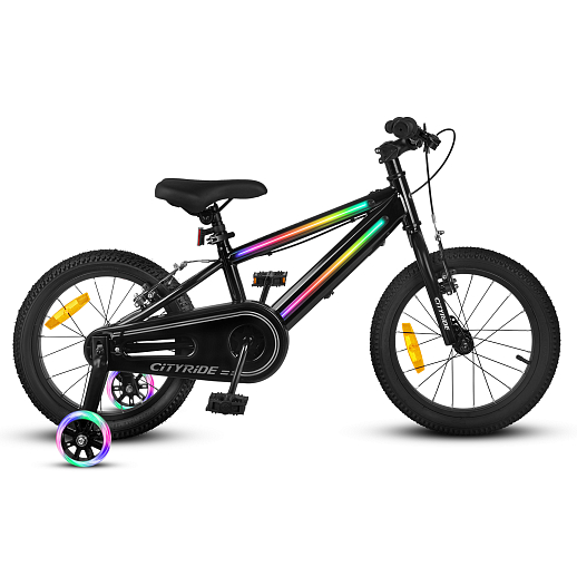 Велосипед двухколесный CITYRIDE, модель CR-B2-10FU, рама сталь, колеса алюминий 16", v-brake тормоза, встроенная в раму подсветка, балансирные колёса, цвет чёрный в Джамбо Тойз #3