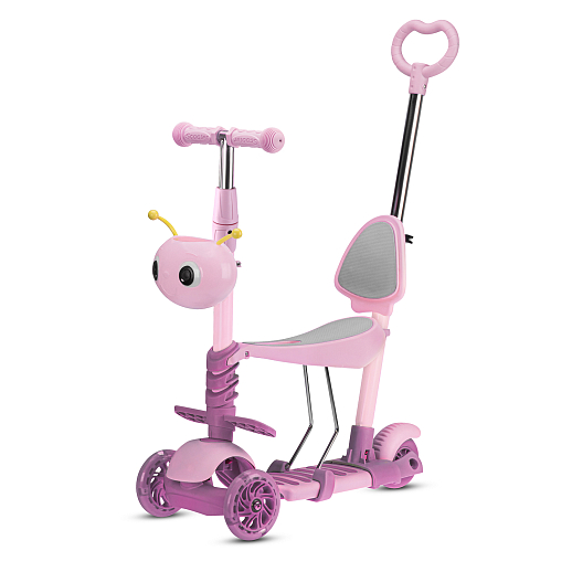Трехколесный самокат-беговел CITYRIDE 3в1. в/к. Колеса PU 120/95, передние LED свет. Ручка - сталь, корзина, дека сиденье PP материал. Ручка управления. C корзиной в светлый розовый цвет. в Джамбо Тойз #4
