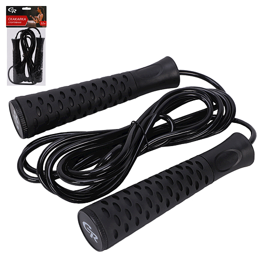 Скакалка спортивная, 3,2 м, ручка TRP+PP, веревка  PVC, c подшипником,цвет черный на блистере,  в/п в Джамбо Тойз