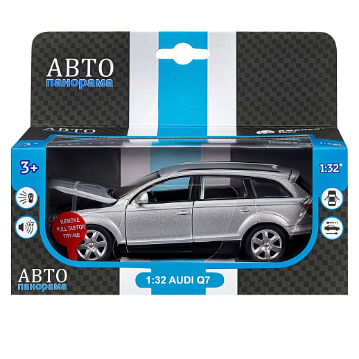 ТМ "Автопанорама" Машинка металлическая 1:32 Audi Q7, серебряный, свет, звук, откр. двери капот и багажник, инерция, в/к 17,5*13,5*9 см в Джамбо Тойз #20