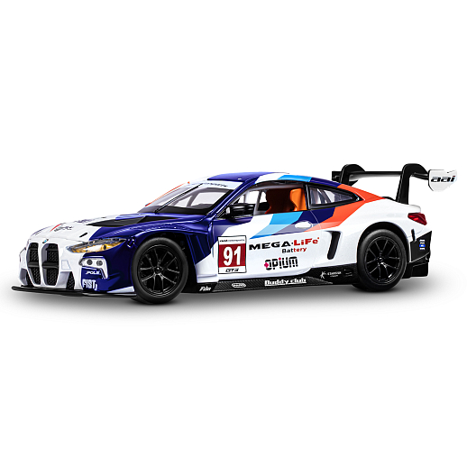 ТМ "Автопанорама" Машинка металлическая, 1:24 BMW M4 GT3, голубой, откр. двери и капот, свет, звук, свободный ход колес, в/к 24,5х12,5х10,5 см в Джамбо Тойз #2
