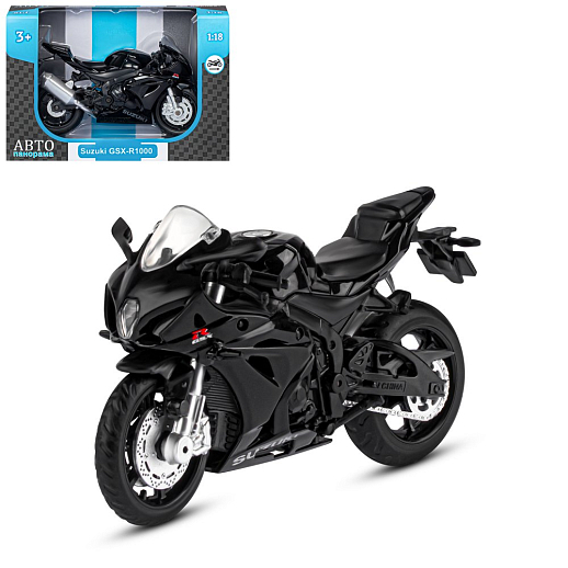ТМ "Автопанорама" Мотоцикл металлический 1:18 SUZUKI GSХ-R1000, черный, свободный ход колес, в/к 9,2 х 4,5 х 14 см в Джамбо Тойз