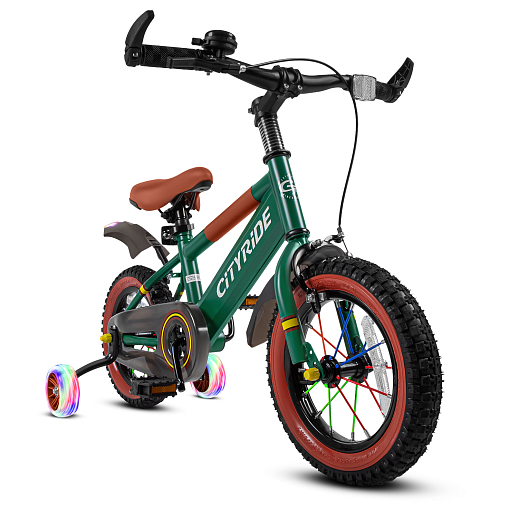 Велосипед двухколёсный CITYRIDE, модель CR-B2-07F52, колеса 12", рама сталь, колеса сталь, балансирные колеса со светом, маячок в заднем крыле, цвет зеленый в Джамбо Тойз #13