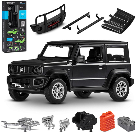 ТМ "Автопанорама" Машинка металлическая 1:32 Suzuki Jimny 2018, черный, тюнинг, откр. двери, свободный ход колес, в/к 23,5*10*4 см в Джамбо Тойз