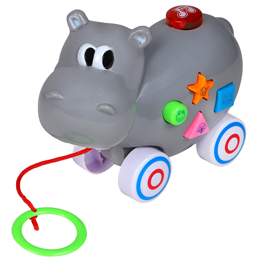 Каталка-игрушка музыкальная "Бегемот" ТМ "Smart Baby", на веревочке, мелодии В. Шаинского, учим фигуры, животных, в/к 16,5*20,5*9 см в Джамбо Тойз #3