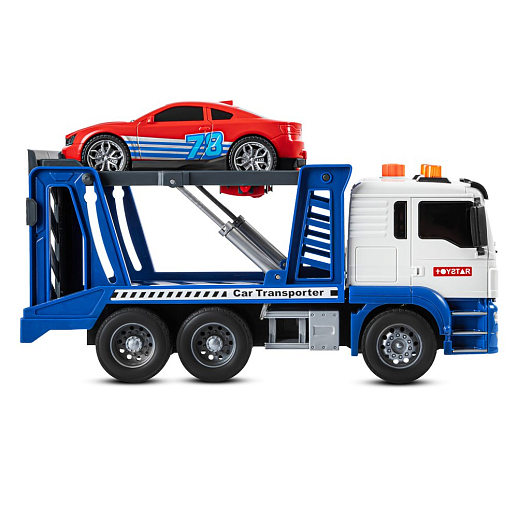 AUTODRIVE_Фрикционный Автовоз с машинкой,помповый механизм,звук,свет,на бат.,в гофрокор. 33*12,5*18,5см в Джамбо Тойз #9