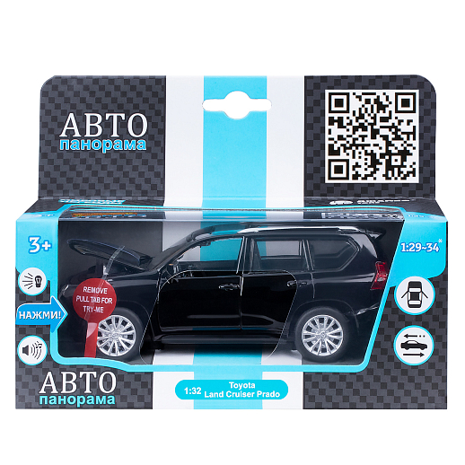 ТМ "Автопанорама" Машинка металлическая 1:32 Land Cruiser Prado, черный, свет, звук, откр. двери, капот и багажник, инерция, в/к 17,5*13,5*9 см в Джамбо Тойз #2