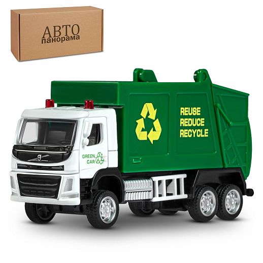 ТМ "Автопанорама" Машинка металлическая 1:72 VOLVO FM мусоровоз, белый, откр. двери, инерция, в/к 16*7,5*5 см в Джамбо Тойз