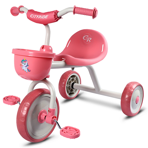 Детский трехколесный велосипед "CR" на пласт. колесах 8,5"/7" в/к. Корзинка спереди, мягкий бампер. Цвет розовый в Джамбо Тойз