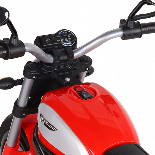 Мотоцикл двухколесный на аккум. 6V6AH*1,  2*15W, свет, звук, надувные колёса, красный, размер мотоцикла 107*53*72см. в Джамбо Тойз #15