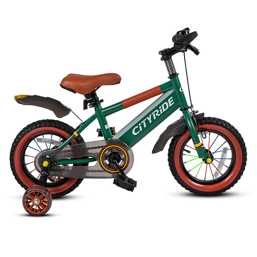 Велосипед двухколёсный CITYRIDE, модель CR-B2-07F52, колеса 12", рама сталь, колеса сталь, балансирные колеса со светом, маячок в заднем крыле, цвет зеленый в Джамбо Тойз #7