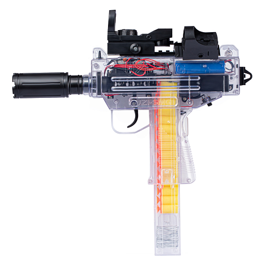 Пистолет-пулемет с мягкими пулями, в компл. 30 пуль, защитн.очки, с аккум., цвет прозрачн., в/к 34,5*7,5*29см в Джамбо Тойз #4
