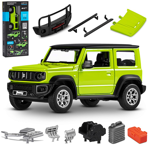 ТМ "Автопанорама" Машинка металлическая 1:32 Suzuki Jimny 2018, зеленый, тюнинг, откр. двери, свободный ход колес, в/к 23,5*10*4 см в Джамбо Тойз