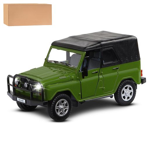 Игрушка для детей: Машинка металлическая 1:24 УАЗ, цвет зеленый хаки, свет, звук, инерция, артикул JB1251784 в Джамбо Тойз
