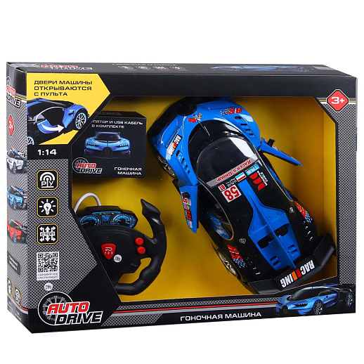 AUTODRIVE Р/У Машина гоночная, М1:14, 27MHz,5 каналов, двери откр. с пульта,пульт-руль, свет,цвет синий,с аккум., в/к 41*7*32см в Джамбо Тойз #2