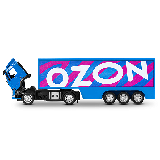 Игрушка для детей: Машинка металлическая 1:50 Volvo OZON, цвет синий, откидывается кабина, свет, звук, свободный ход колес, артикул JB1251739 в Джамбо Тойз #21